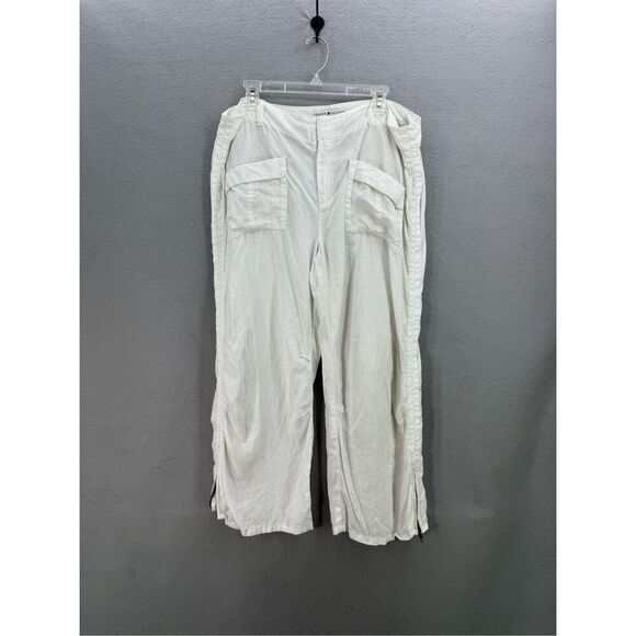 Tommy Hilfiger Y2K Womens White Linen Straight Zip Leg Cargo Pants Size 16 - Picture 1 of 12